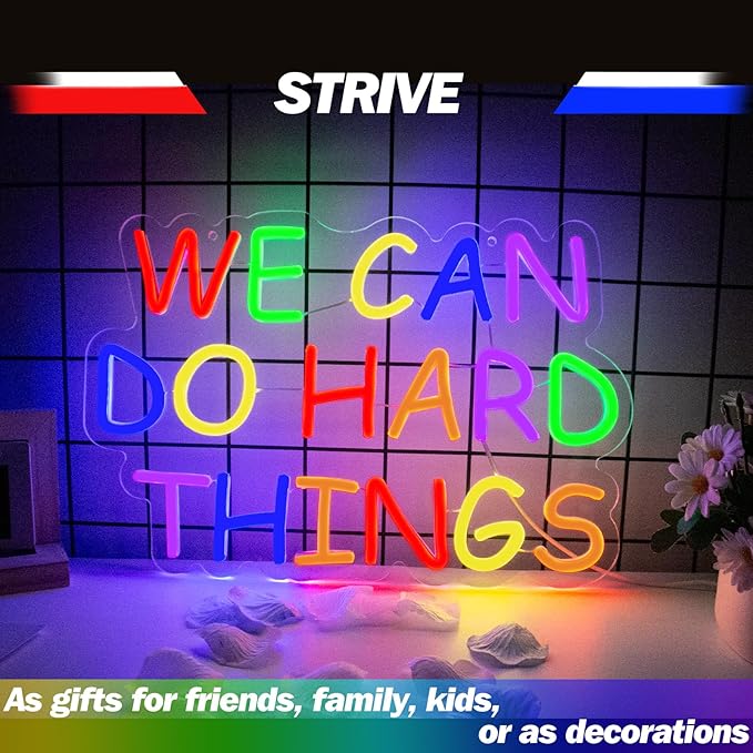 Goneons We Can Do Hard Things Dimmable Colorful Neon Light Sign for Wall Decor,USB Powered LED Neon Sign for Kids Wall Art Classroom Bedroom Living Room Birthday Game Room School Decor