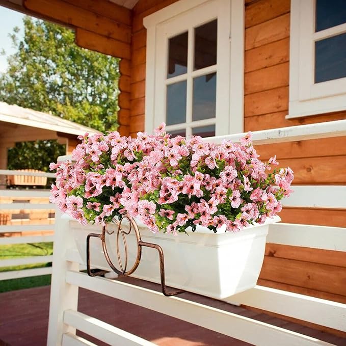 Artificial Flowers for Outdoors, 12 Bundles Artificial Plants & Flowers Outdoor, UV Resistant Faux Flowers Silk Fake Flower for Outside Porch Pot Window Garden Planter Decoration (Pink)