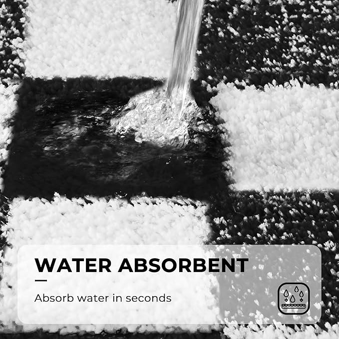 GRANNY SAYS Checkered Black Bathroom Rugs, 36" x 24", Non-Slip Bath Mats for Bathroom, Plush Shag Absorbent Microfiber Ultra Soft Bath Mat, Cute Washable Rug for Tub, Shower, Bedroom