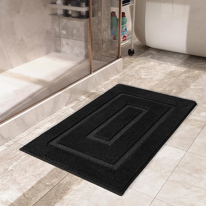 HOMORE Black Bathroom Rug 24x17 Inch Soft Absorbent Microfiber Small Bathroom Rugs, Washable Bath Rug Runner Non Slip Bath Rugs for Shower Tub