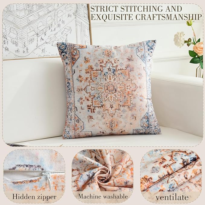 Boho Throw Pillow Covers 26x26 inch Set of 2,Boho Vintage Carpet Pattern Antique Ethnic Decor Double Sided Pattern Cushion Cover Soft Pillow Case Living Sofa Room Bed Square Pillow Cover