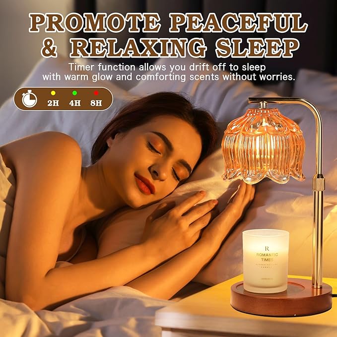 Candle Warmer Lamp with Timer, Birthday Gifts for Women Momm, House Warming New Home Room Decor, Height Adjustable Lotus Flower Candle lamp for Jar Scented Candles with 2 Bulbs