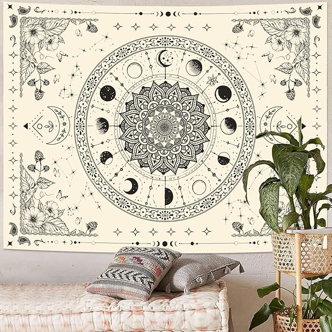Lunerfex Mandala Moon Tapestry Boho Tapestry for Bedroom Black and White Tapestries Wall Hanging Living Room Wall Art and Home Decor 70x90