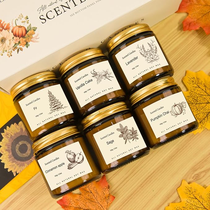 6 Pack Scented Candles for Home, Aromatherapy Gifts for Women Men, Fall Winter Holiday Natural Soy Candles Set for Birthday, Mother's Valentines Day Gifts for Her
