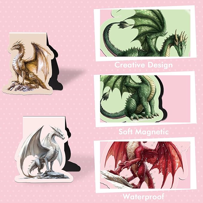 Cool Dragon Magnetic Bookmarks: 8 Pcs Powerful Dragon with Wings Magnet Book Markers, Unique Book Mark Clips Gift for Men, Gifts for Men Boys Kids Book Lovers Office School Supplies