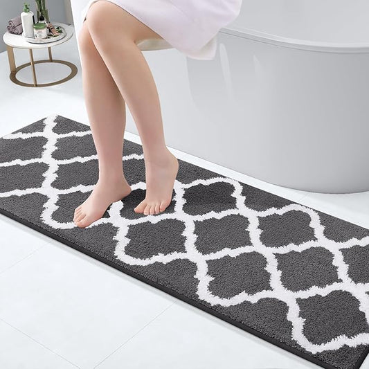 OLANLY Bathroom Rugs 47x17, Soft and Absorbent Microfiber Bath Rugs, Non-Slip Shaggy Shower Carpet, Machine Wash Dry, Bath Mats for Bathroom Floor, Tub and Shower, Dark Grey