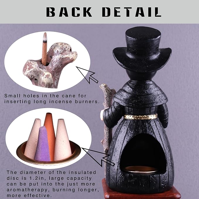 2025 Upgrade Plague Doctor Incense Holder, Plague Doctor Cone Burner Eyes Will Smoke, Handmade Craftfor Desktop Resin Ornament for Home Decoration, Effective Stress & Anxiety Relief. (Large Doctor)