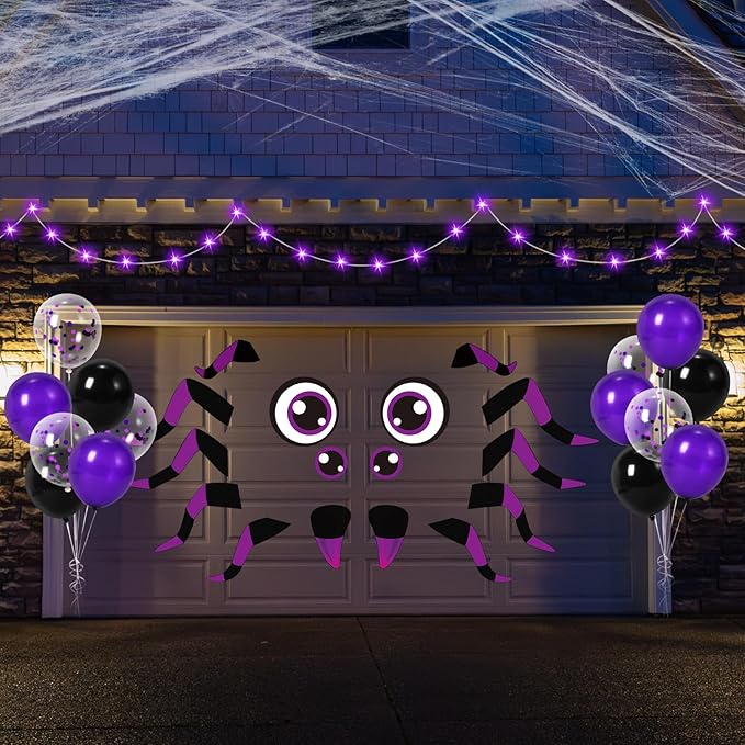 Halloween Trunk or Treat Car Decorations Kit - Halloween Car Decor with Spider Web, Balloons, Purple String Lights, Halloweens Spider Outdoor Decorations for Cars SUV Garage Door Entryway Archway