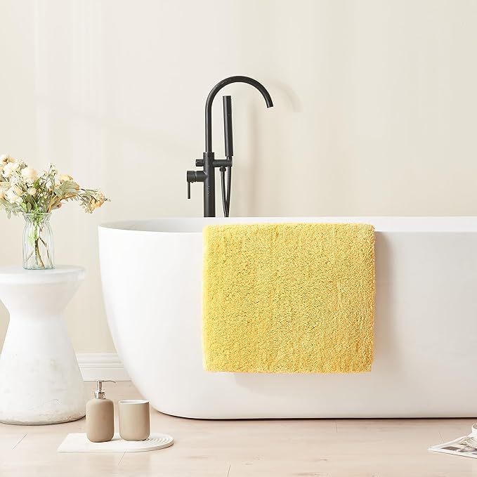 CozeCube Upgraded Shaggy Bath mat for Bathroom Non Slip 20" X 32", Super Soft Quick Dry Bath Rugs, Fluffy Plush Bathroom Rugs Machine Washable, Bright Yellow