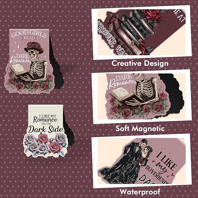 Dark Romance Magnetic Bookmarks: 8 Pcs Gothic Skeleton Magnet Book Marks, Dark Romance Merch, Romantasy Page Markers Clips, Bookish Gifts Reading Women Book Lovers