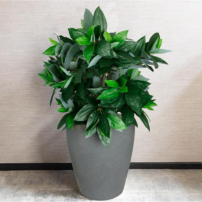 Elly Décor 23 inch Planter for Garden with Drainage, Large Round, Lightweight & Extremely Durable, Deck Indoor/Outdoor Plastic Pot, 23.6" x 21.6"x14, Granite Gray
