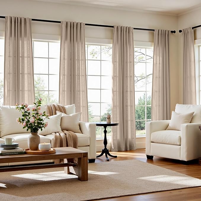 jinchan Taupe Linen Blend Curtains 72 inch Length 2 Panels for Bedroom Living Room, Light Filtering 50 inch Wide Farmhouse Drapes with Rod Pocket Back Tab(50W x 72L, Taupe)