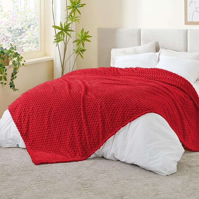 BEDELITE Fleece Throw Blanket for Couch & Bed - 3D Jacquard Decorative Red Blanket, Super Soft and Cozy Warm Fuzzy Blanket All Seasons Suitable, 90x90Inches