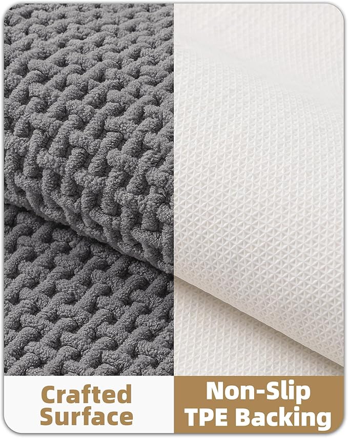 Color&Geometry Chenille Pile Bathroom Rugs Upgraded Denser, 17"x29.5" Non Slip Absorbent Grey Bath Mats for Bathroom Thin Fit Under Door, Washable Quick Dry, Standard Sized