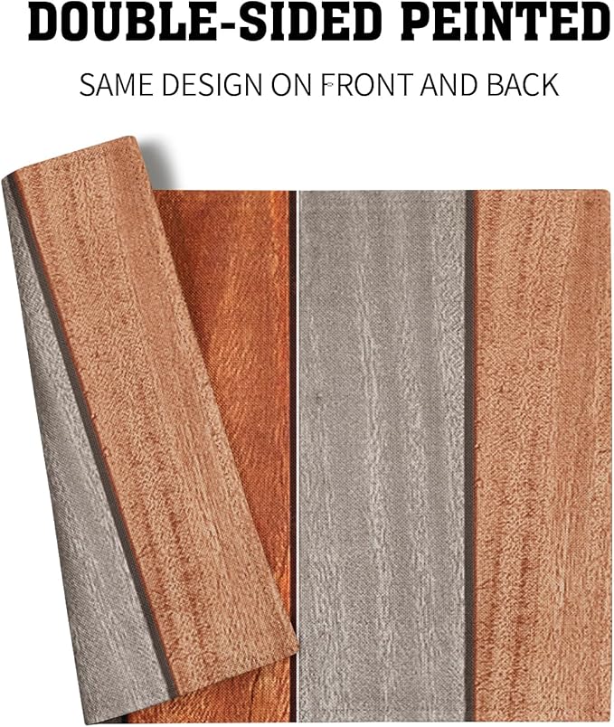 Giwawa Rustic Wood Placemats Set of 4- Fall Thanksgiving Orange Wooden Board Linen Place Mat 12x18 Inch- Farmhouse Country Style Washable Non-Slip Table Mats for Kitchen Dining Cabin Decor