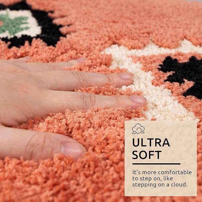 DEXDE Bathroom Rugs 20x47 Boho Bath Mat Non-Slip Long Bath Rug Runner Luxury Soft Absorbent Carpet for Bathroom Shower Kitchen Entryway Western Farmhouse Decor,Coral Red
