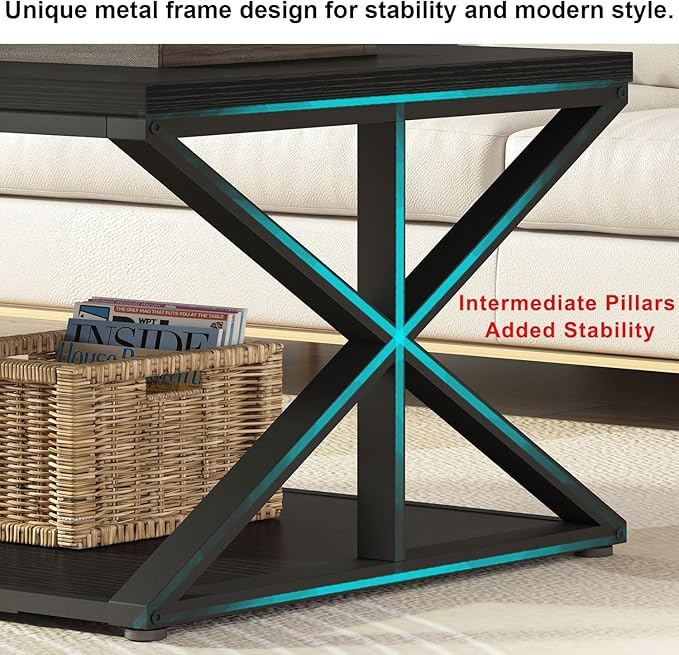 Modern Coffee Table with Storage, Farmhouse Living Room Table, Minimalist Rectangle Center Table, Industrial Vintage Wood Tea Table, 39 Inch, Black Oak
