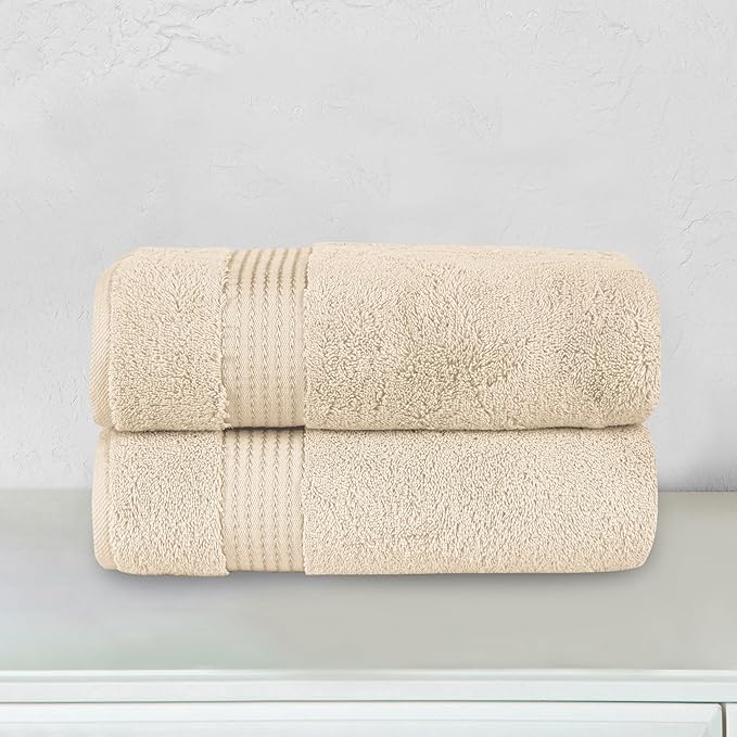 Elegant Comfort Premium Turkish Cotton 2 Pack Bath Towel Set - 27 x 54 inch, Luxurious Hotel Spa Quality 100% Turkish Cotton 2PC Bath Towel Set - Highly Absorbent - Soft Bathroom Towels, Ivory
