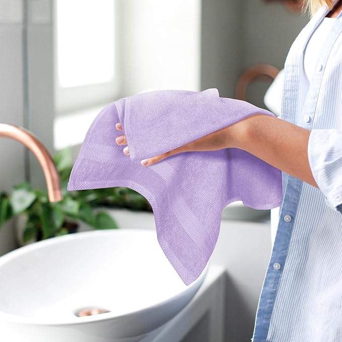 GLAMBURG Ultra Soft 6-Piece Hand Towel Set 16x28-100% Ringspun Cotton - Durable & Highly Absorbent Hand Towels - Ideal for use in Bathroom, Kitchen, Gym, Spa & General Cleaning - Purple