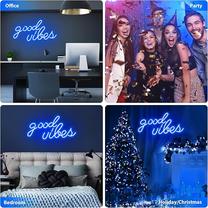 Blue Good Vibes Neon Sign - LED Neon Signs for Wall Decor, Neon Lights for Bedroom, Neon Wall Signs (16.1 x 8.3 inch)