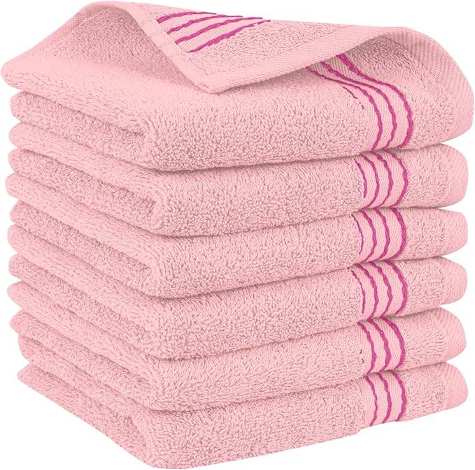 Elegant Comfort Premium Turkish Cotton 6 Pack Washcloths Set - 13 x 13 inch, Luxurious Hotel Spa Quality 100% Turkish Cotton 6PC Washcloth Set - Highly Absorbent - Soft Bathroom Towels, Dusty Rose
