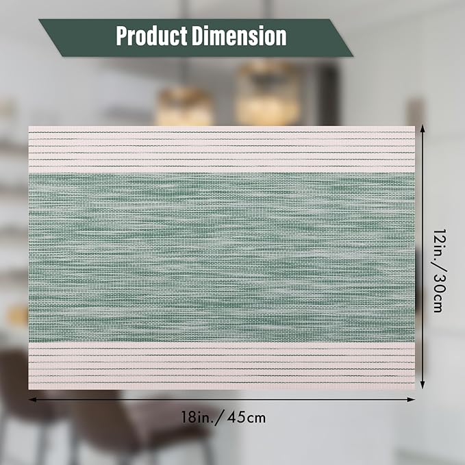 Winknowl Placemats, Set of 6 Heat Resistant Stain Resistant Woven Vinyl Insulation Place mats, Durable Washable Elegant Table Mats for Dining (Striped Green)