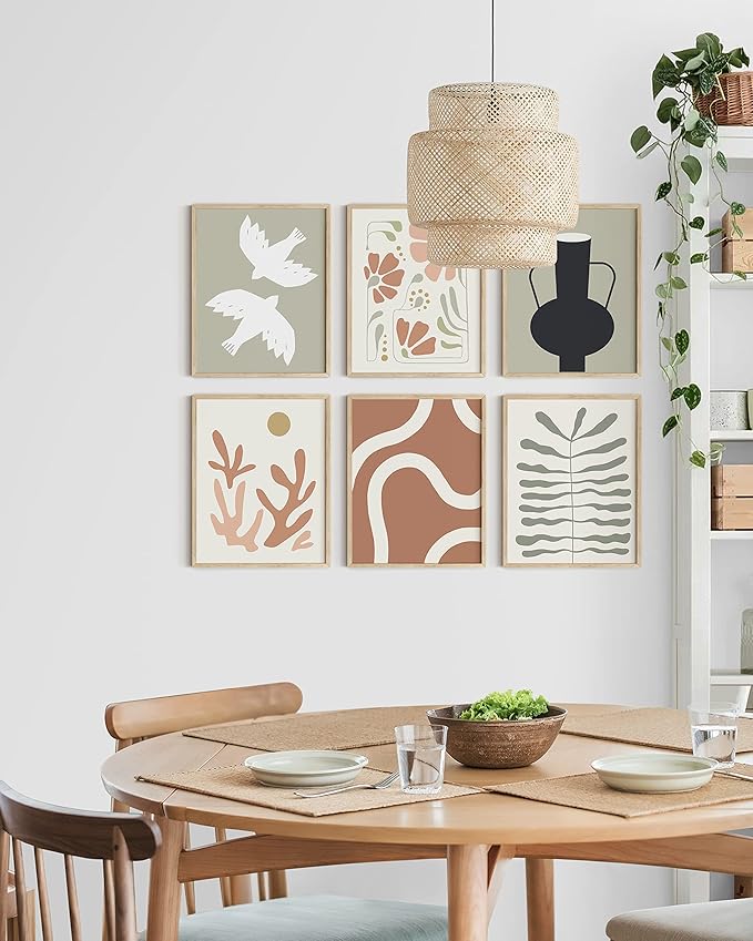 HAUS AND HUES Boho Pictures Wall Decor - Mid Century Modern Wall Art, Neutral Aesthetic, Botanical Wall Art Framed, Coral Artwork Wall Decor, Gallery Wall Frame Set 16x20 Framed Beige
