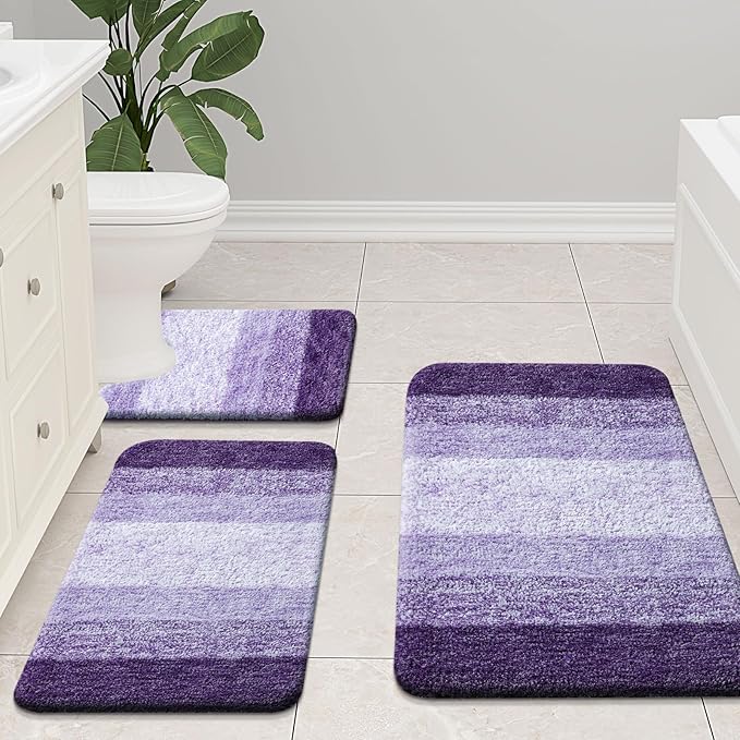 Arotive Microfiber Bathroom Rugs, Shaggy Soft and Absorbent Bath Rug, Non-Slip, Thick Plush Machine Washable Dry Bath Mats for Bathroom, Tub and Shower, 54x24, Dark Purple