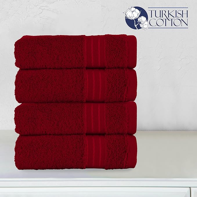 Elegant Comfort Premium Turkish Cotton 4 Pack Hand Towel Set - 16 x 28 inch, Luxurious Hotel Spa Quality 100% Turkish Cotton 4PC Hand Towel Set - Highly Absorbent - Soft Bathroom Towels, Burgundy