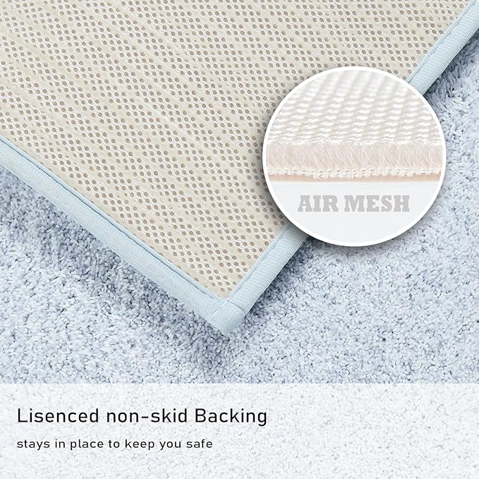 Douceur Sparkle Bath Mats for Bathroom Non Slip 32" X 20", Super Soft Microfiber Blue Bathroom Rugs Washable, Fluffy Absorbent Bath Rugs, Quick Dry Shower Mat Gifts, Blue and White