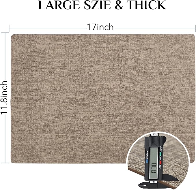 Softalker Faux Leather Placemats Set of 8-Vinyl Heat Resistant Place Mats, 100% Waterproof Oilproof Wipe Clean Table Mats for Indoor & Outdoor Use, 17’’×12’’, Khaki
