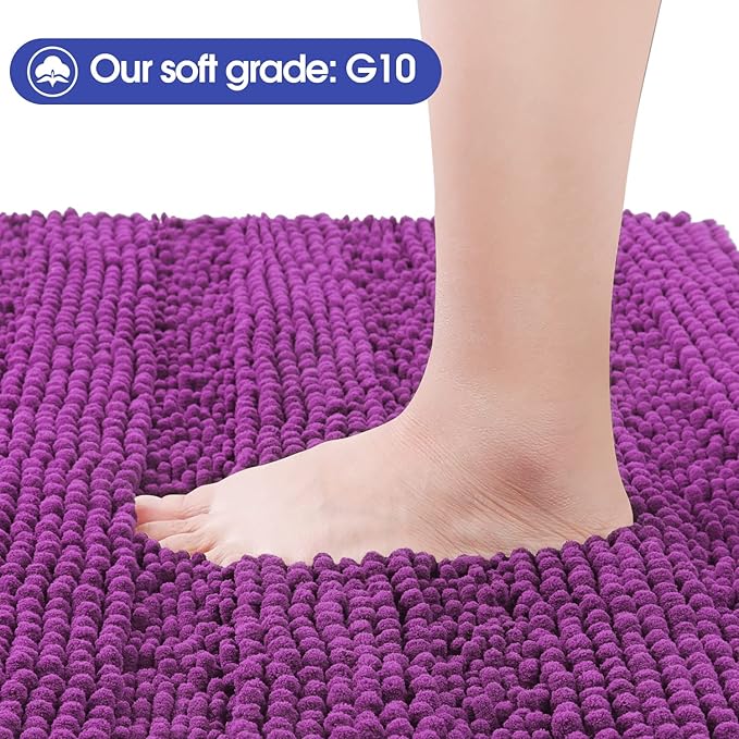 ACCUMTEK Striped Purple Bathroom Rug Set 3 Pieces Ultra Soft, Non Slip Chenille Toilet Mat, Absorbent Plush Shaggy Bath Mats for Bathroom, Bedroom, Kitchen