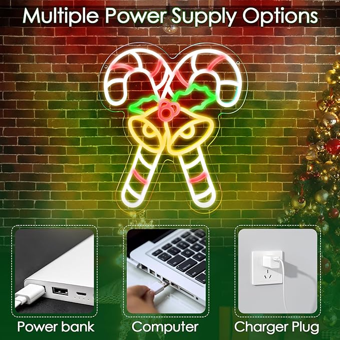 KHK Christmas Stick Neon Signs for Wall Decor Xmas LED Christmas Hat LED Sign, USB Powered Dimmable Switch for Indoor Party Kids Bedroom Wedding Bar Pub Club Birthday Party Gift(15 * 13in)