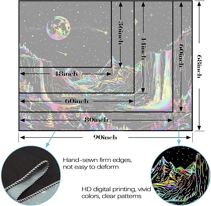 Lunerfex Starry Mountain Blacklight Wall Tapestry - Celestial Landscape Wall Hanging for Bedroom and Living Room Decor - 3648 Inches