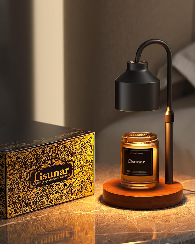 Electric Candle Warmer Lamp Black, Candle Lamp Warmer with Timer, Wax Warmer Lamp Candle Warmer for Jar Candles, Adjustable Height Candle Light Warmer with 2 Bulbs