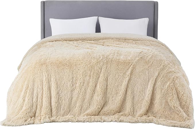 Bedsure Fluffy Beige Blankets Queen Size for Bed, Thick Sherpa Faux Fur Fleece Fuzzy Plush Winter Warm Heavy Soft Full Queen Blankets, Bedroom Decor Beige Gifts Cozy Gifts for Women Men, 90x90