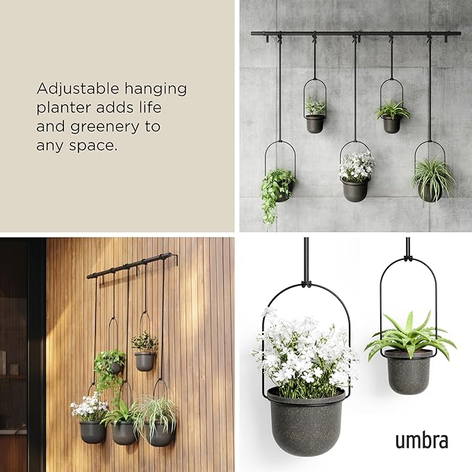 Umbra Triflora Hanging Planter, Set of 5, Black