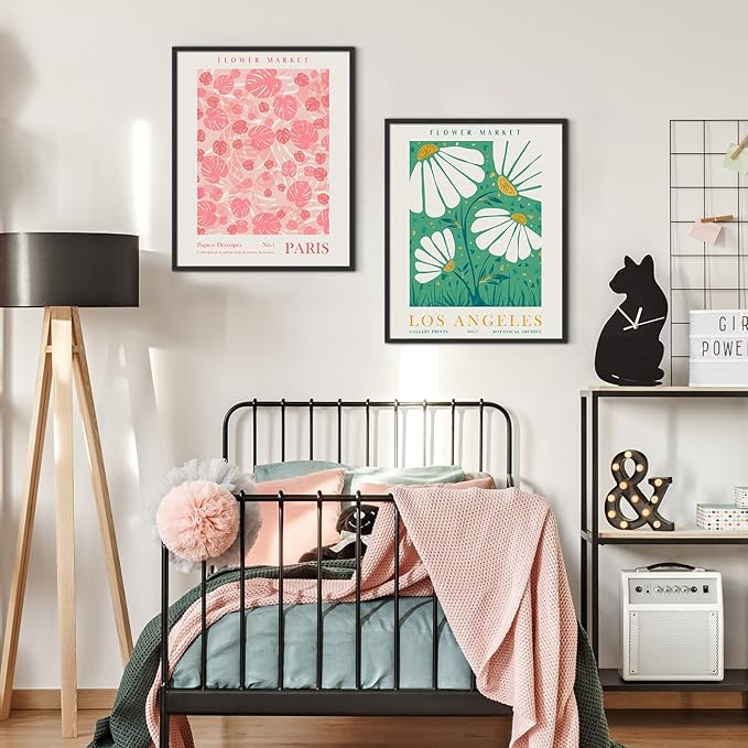 Habseligkeit Flower Market Posters for Room Decor Aesthetic, Danish Pastel Room Decor, Floral Wall Art Prints for Girs Dorm Aesthetic Decor Unframed, 11x14in, Set of 6