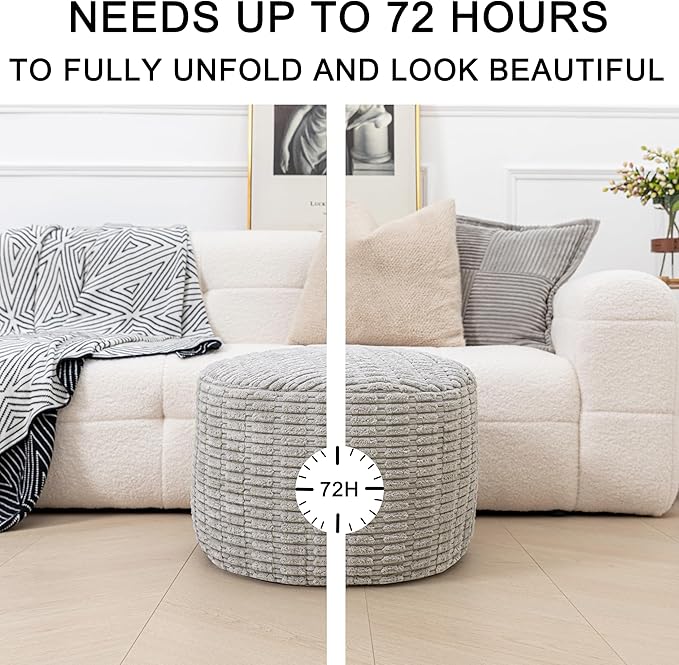 Asuprui Round Ottoman Pouf Ottoman Foot Stool Seat Faux Fur Bean Bag Foot Rest Floor Chair Leg Rest for Living Room, Bedroom or Wedding Gifts 20x20x14 Inches (Light Gray)