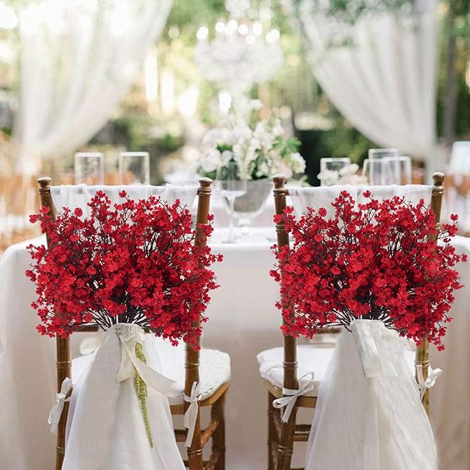 AILANDA 12 Bundles Babys Breath Artificial Flowers Red Real Touch Faux Gypsophila Bouquet Fake Silk Plants Decor for Home Wedding Bouquets Floral Arrangement Party Table Winter Ceterpieces Decorations