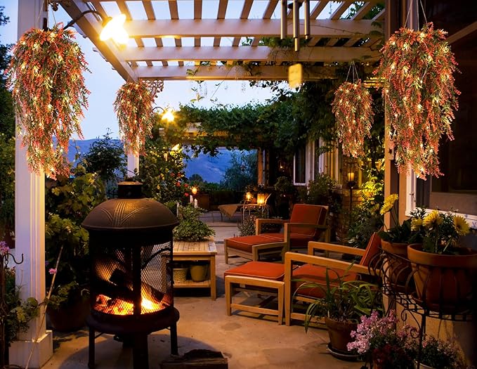 RECUTMS Hanging Fall Flowers Artificial for Outdoors Basket Large Winter Fake Lavender Lights (Orange)