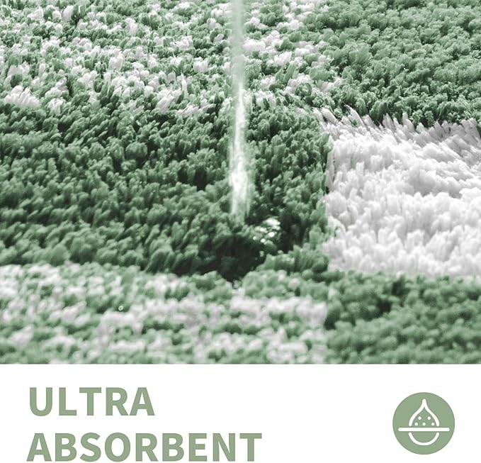 CozeCube Checkered Bath mats for Bathroom Non Slip, Fluffy Absorbent Microfiber Bath mat Washable, Aesthetic Bathroom Rugs, Cute Bath mat for Shower Sink, Sage Green, 32" x 20"