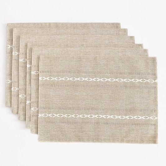 Wracra Cotton Linen Placemats, 12 x 18 Inch Set of 6 Placemats Rustic Hemstitch Place Mats for Kitchen Table and Heat Resistant-Hemstitch Coffee