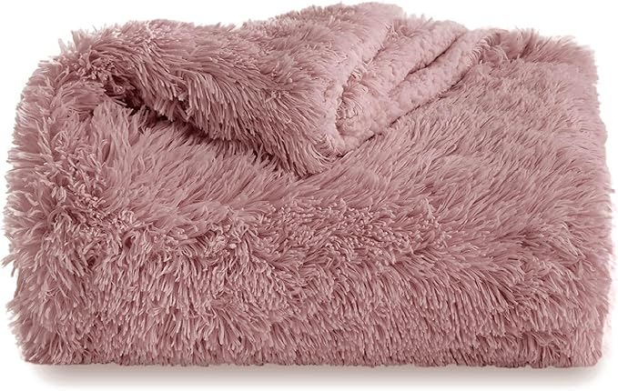 Bedsure Fuzzy Sherpa Faux Fur Twin Blanket Dusty Pink Cozy Gifts for Women Men, Soft Fleece Plush Warm Minky Thick Blanket Twin Size for Bed, Room Decor Dorm Essentials Pink Decor Gifts, 60x80