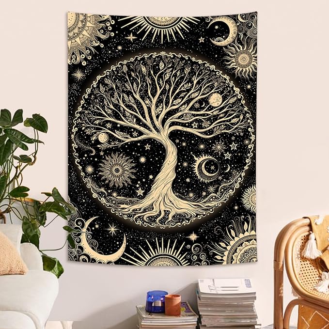 Lunerfex Tree of Life Tapestry Starry Sky Wall Tapestry, Vintage Tapestries for Bedroom Ceiling Tapestries Wall Hanging for Bedroom Living Room Wall Decor Tree-3 36"x48"