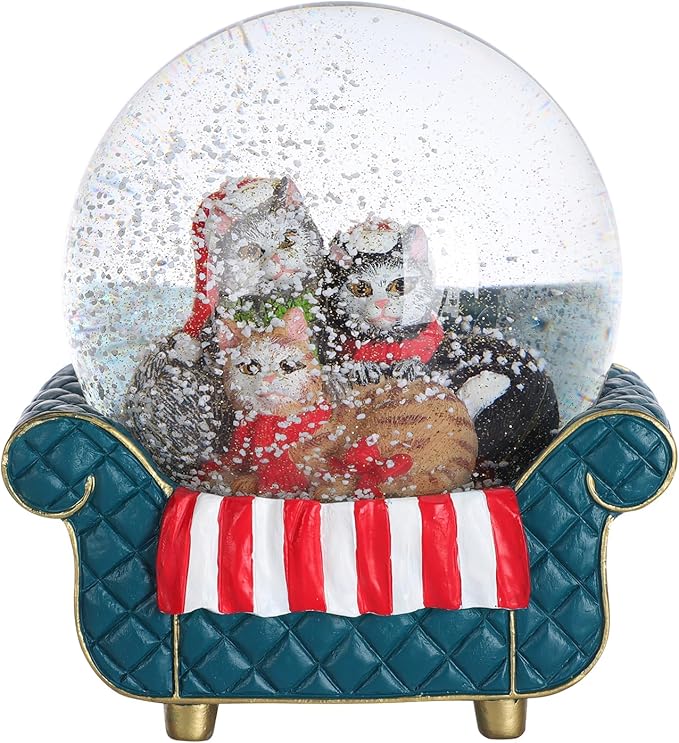 Blue Cat Snow Globe for Kids - Christmas Snow Globes for Girls & Boys, 100MM Glitter Glass Snowglobes - Cat Crystal Ball Home Office Table Decor Birthday Gift