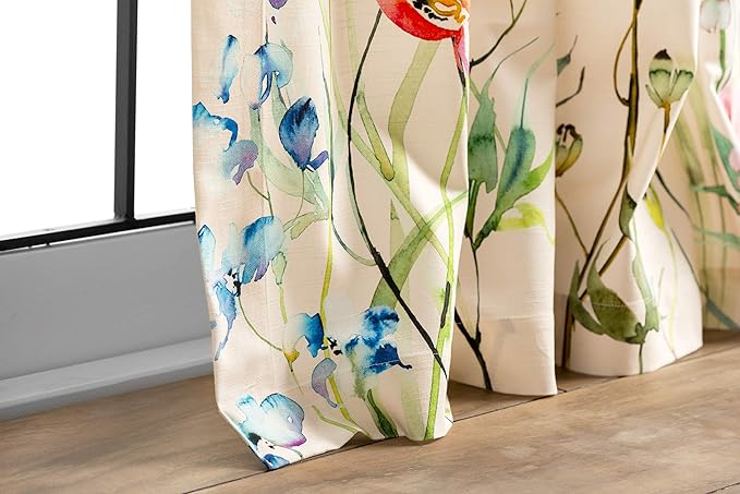 Maison d' Hermine Curtains for Living Room 100% Cotton 108 inch Length One Panel Light Filtering Curtains for Bedroom Windows with Rod and Loop Pockets Drapes (Delphinium Beige, 50" W x 108" L)