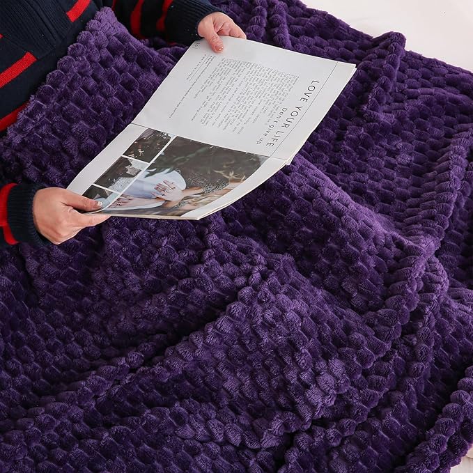 Puncuntex Deep Purple Throw Blanket 90"×90" inches Fuzzy 3D Jacquard Decorative Flannel Fleece Super Soft Plush Cozy Blanket for Couch Sofa Chair Lightweight