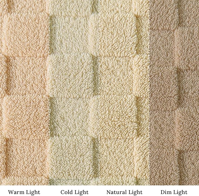 Exclusivo Mezcla Queen Size Flannel Fleece Blanket, Super Soft and Warm Lightweight Checkered Pattern Blankets for All Seasons, 90x90 Inches, Beige