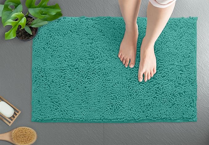 LuxUrux 2-Piece Bathroom Rug Set - Ultra-Plush Chenille Mats, Includes Runner Rug, Soft, Absorbent, Non-Slip & Stylish (27x47 & 16x24 inches, Turquoise)